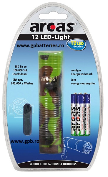 Arcas Germania lanterna camuflaj are 12 leduri  3xAAA  ARC-12LED